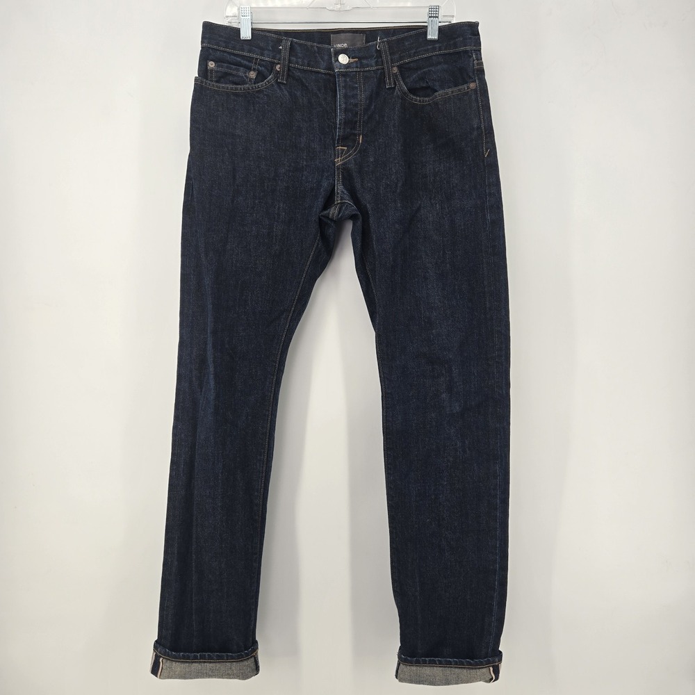 Vince Jeans Selvedge Rhodes Slim Straight 32x32.5 Dry Dark Wash Denim Button Fly